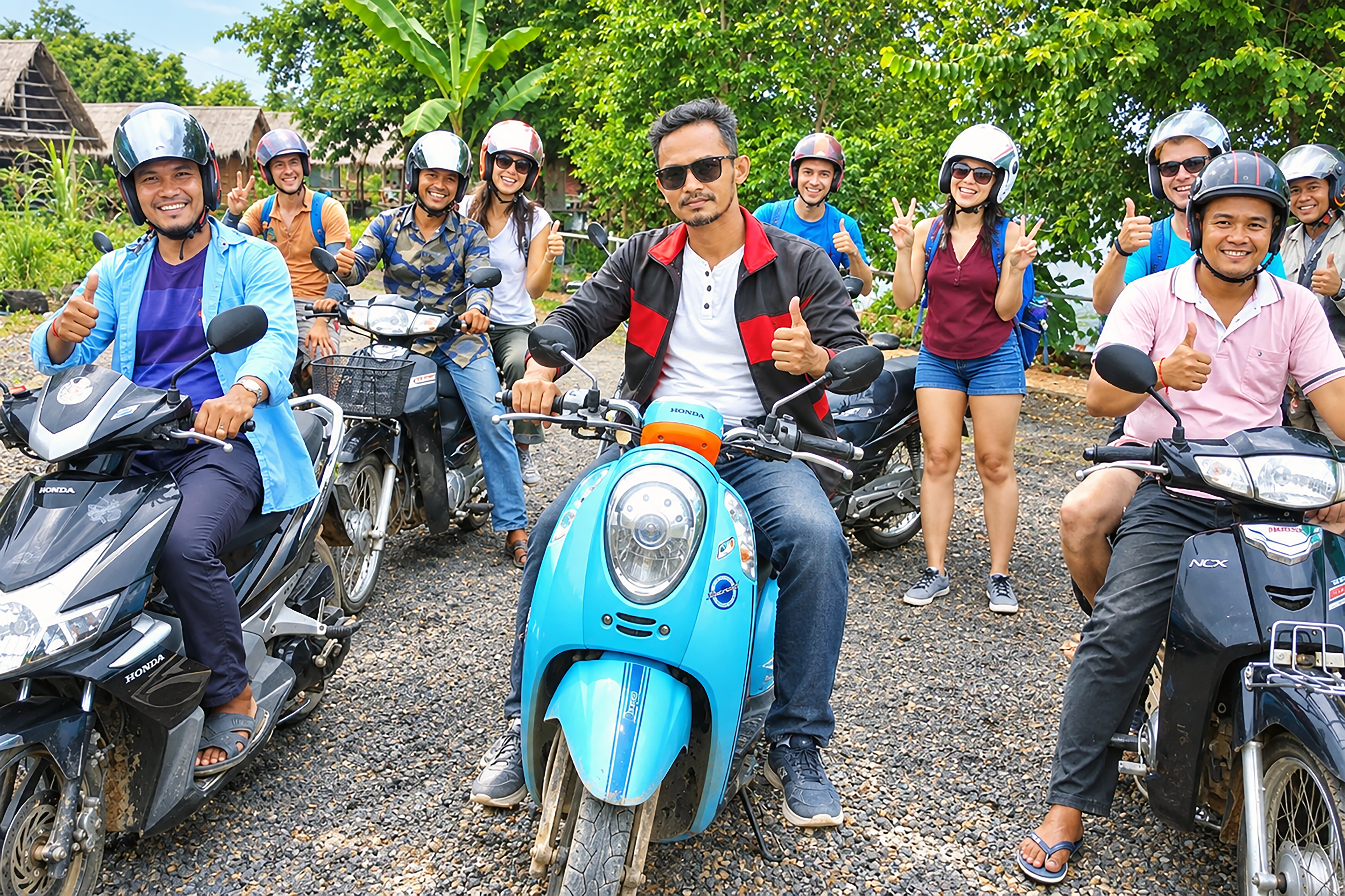 Battambang Motorbike Tour exploring rural Cambodia, rice fields, villages, and countryside roads